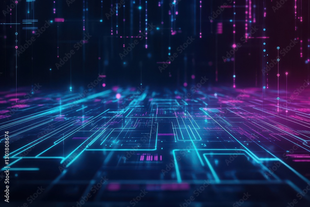 Poster vibrant neon lines in pink and blue dancing against a mysterious dark background creating a dynamic 