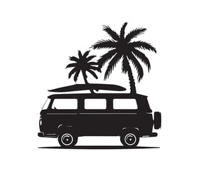 retro car with palm tree