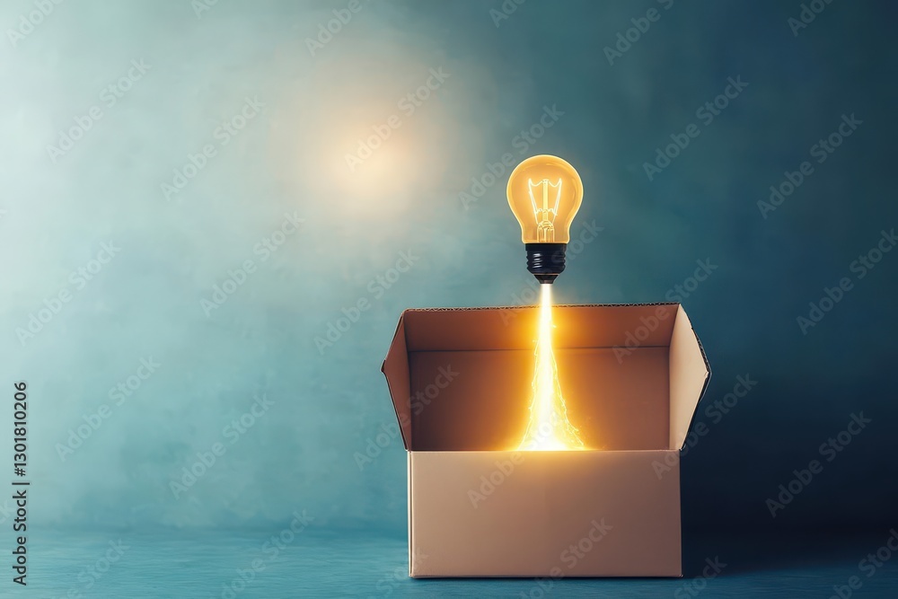 Poster illuminating idea captured in a boxed light bulb symbolizing creativity innovation and enlightenment