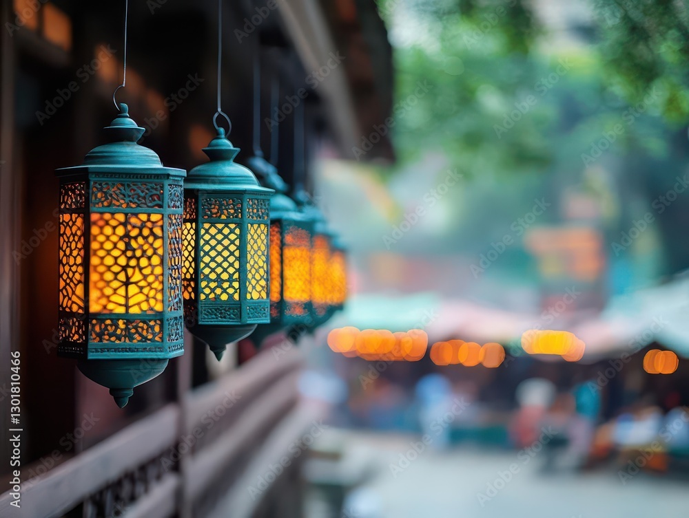 Poster charming lanterns gracefully suspended from rustic wooden fence creating a warm inviting atmosphere 