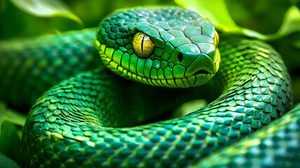 Fototapeta premium Green Snake Illustration - Reptile Scales, Nature, Wildlife
