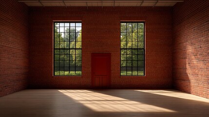 Sunlit Brick Room: A 3D Render of an Industrial Interior Space AI Generated