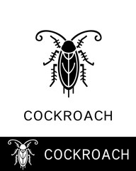 A modern black and white vector illustration of a cockroach with intricate line art details, designed in a minimalist and artistic style