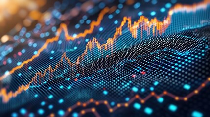 Ascending graph on digital grid, abstract futuristic tech analysis background