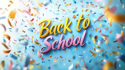 Back to School message amid confetti on blue background to announce return
