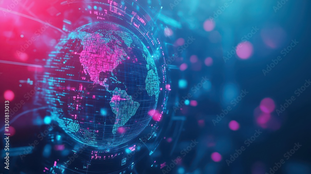 Poster colorful globe surrounded by soft shades of pink and blue creating an artistic and dreamy atmosphere