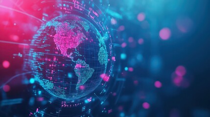 Obraz premium Colorful Globe Surrounded by Soft Shades of Pink and Blue Creating an Artistic and Dreamy Atmosphere Emphasizing Global Connection and Unity