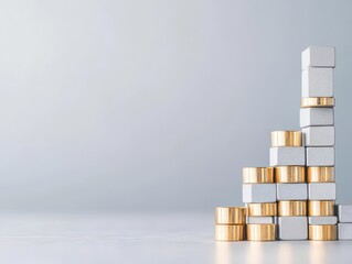 Elegant Arrangement of Geometric Gold and Silver Cubes Stacked Harmoniously Creating a Modern Artistic Display with a Touch of Luxury and Sophistication