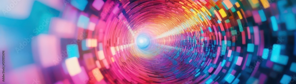Poster vibrant colorful tunnel illuminated by radiant light creating an enchanting pathway of colors inviti