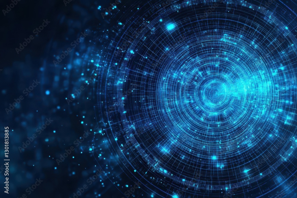 Poster vibrant blue abstract background featuring interconnected circles and dots creating a dynamic and en