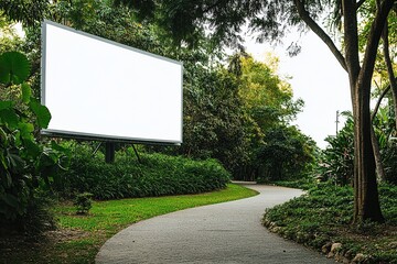 Blank Billboard in a Lush Green Park Setting