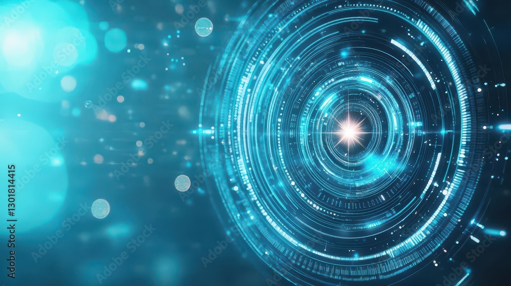 Poster vibrant blue abstract background featuring dynamic circles and dots creating a captivating visual ex