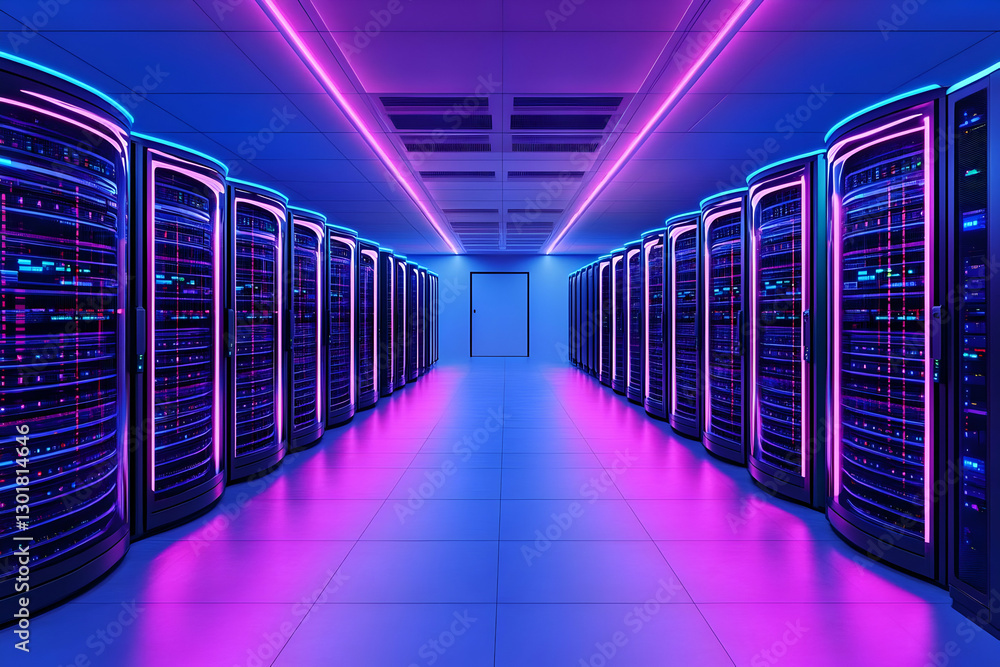 Poster 3d render server room data center technology network