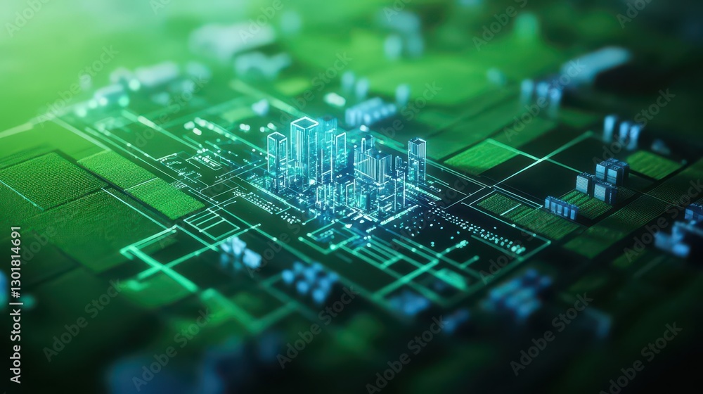 Aufkleber intricately designed circuit board on vibrant green background highlighting technology innovation an