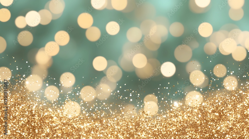 Poster shimmering gold and soft blue background with bokeh effect