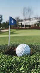 Obraz premium Photo - Golf Ball by Hole, Flag, Green Grass, Course, Club, Sport, Recreation, Game, Sunny Day