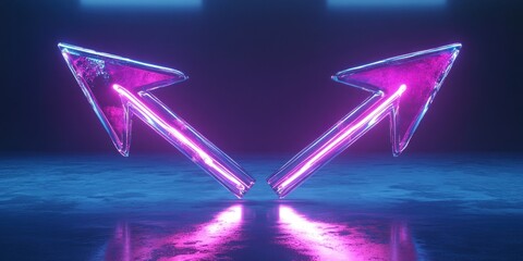 Two neon pink glass arrows pointing outwards.