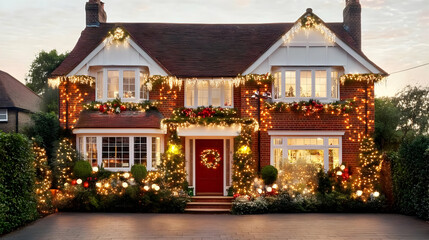 Photo Christmas Lights Decorations Home Decor Festive Holiday House Residence Cheerful Exterior