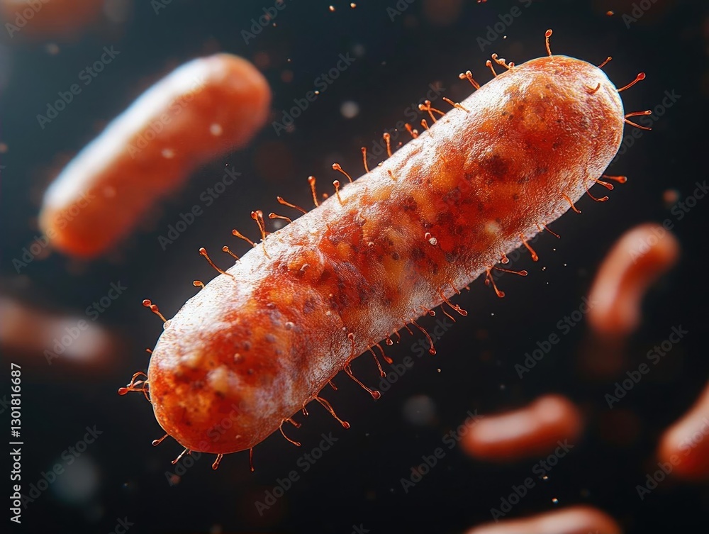 Poster microscopic view of bacteria in a dark background, showcasing intricate details and structures