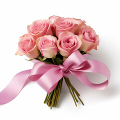 beautiful bouquet of pink roses tied with satin ribbon, perfect for expressing love and appreciation. This elegant arrangement adds touch of romance to any occasion