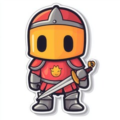 Adorable cartoon knight, ready for adventure! This cheerful character, in red and gold armor, wields a tiny sword. Perfect for children's books or gaming.