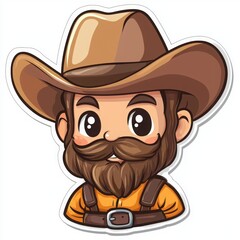 Charming cartoon illustration of a man with a beard, wearing a cowboy hat.  Warm colors and friendly expression.