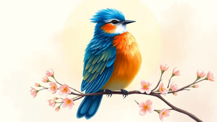 Fototapeta premium Bluebird on Blossoming Branch - Elegant Nature Art. Generative AI 
