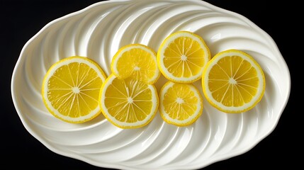 Fresh Yellow Lemon Slices on Elegant White Plate with Curves