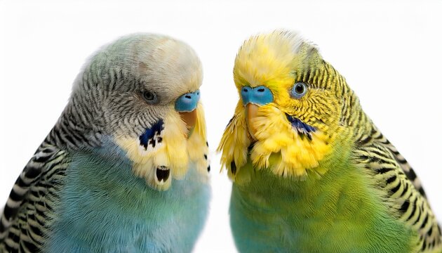 parakeets on white