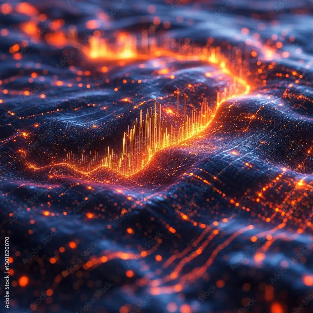 Aufkleber abstract digital landscape with glowing lines and particles, creating a vibrant visual effect
