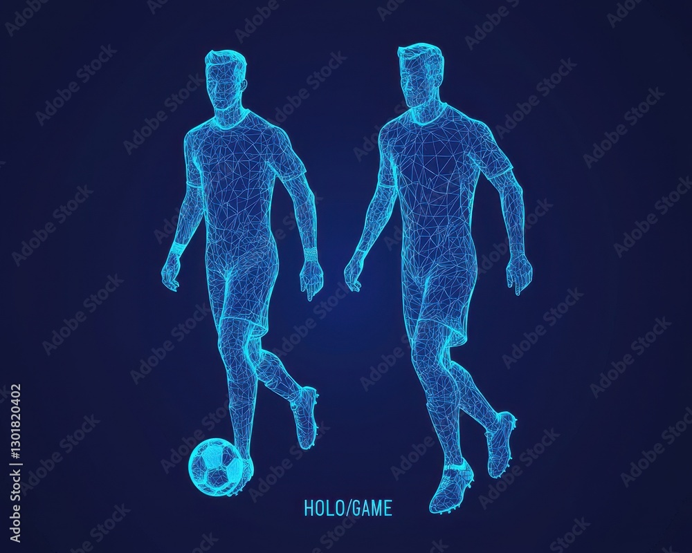 Aufkleber Digital Representation of Soccer Player with Ball in 3D Form
