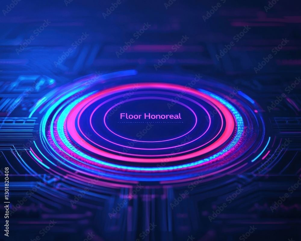 Aufkleber abstract digital background with circular patterns and neon glow