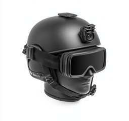Fototapeta premium Black Tactical Helmet with Camera and Goggles for Security Operations