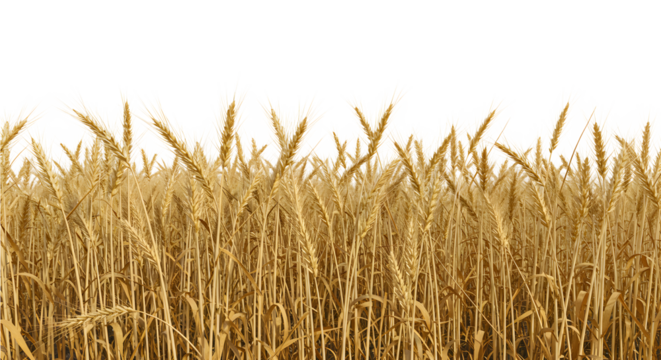 Wheat field with golden wheat on a white background