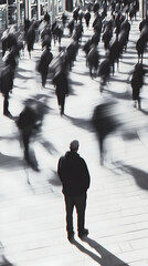 Obraz premium Illustration - Crowd, City, Street, Alone, Man, Walking, People, Urban, Shadows, Abstract