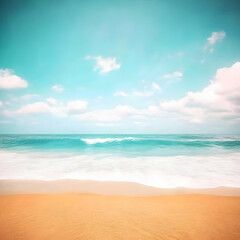 Obraz premium Photo Background - Serene Beach, Ocean Waves, Clouds, and Sand