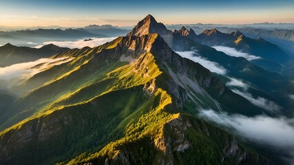 Obraz premium A breathtaking aerial view of a majestic mountain landscape