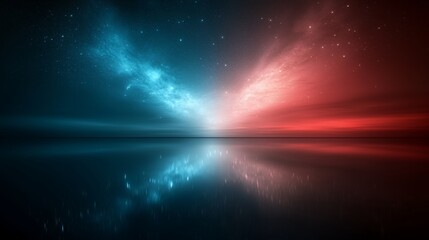 Obraz premium Red And Blue Night Sky Reflection On Water