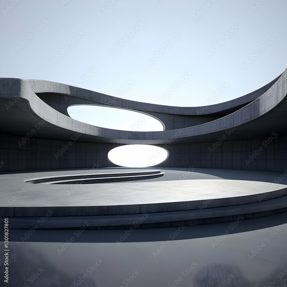 Poster 3d illustration empty concrete structure architecture design minimalist modern