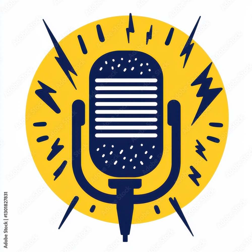 Poster classic microphone icon surrounded by dynamic sound waves concept