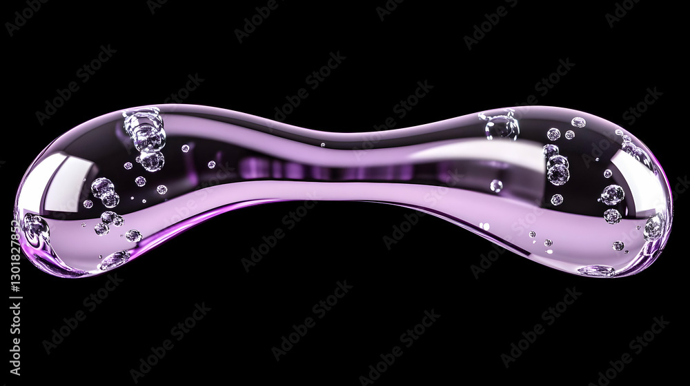 Poster 3d abstract background - purple fluid blob with bubbles on black
