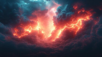 Fiery Lightning Storm Clouds In Dark Sky