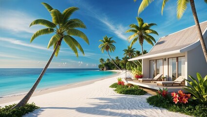 Fototapeta premium A1. An insel Moderne Bungalow - Meer - Paradies
