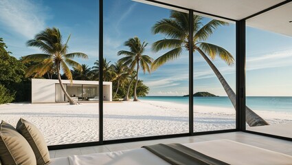 Fototapeta premium Aussicht aus Bungalows direkt am Strand