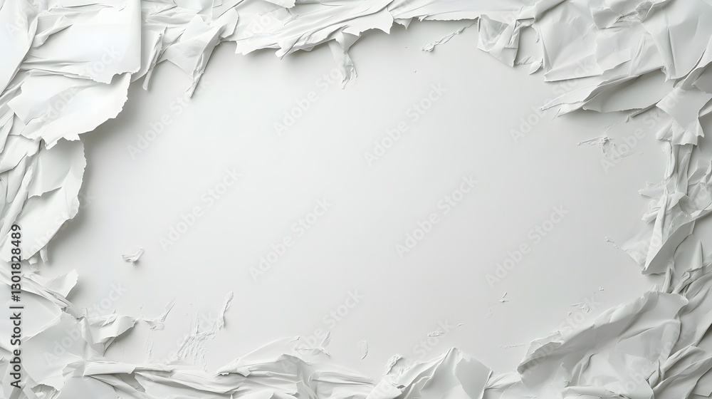 Aufkleber white crumpled paper background with torn edges and empty center space