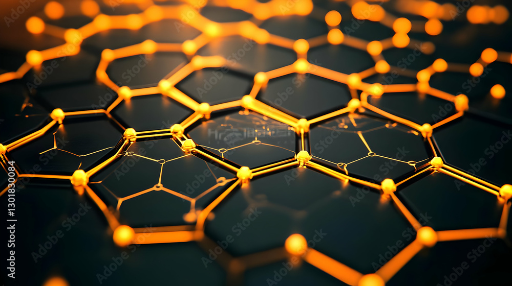 Poster 3d abstract background hexagon network orange glow