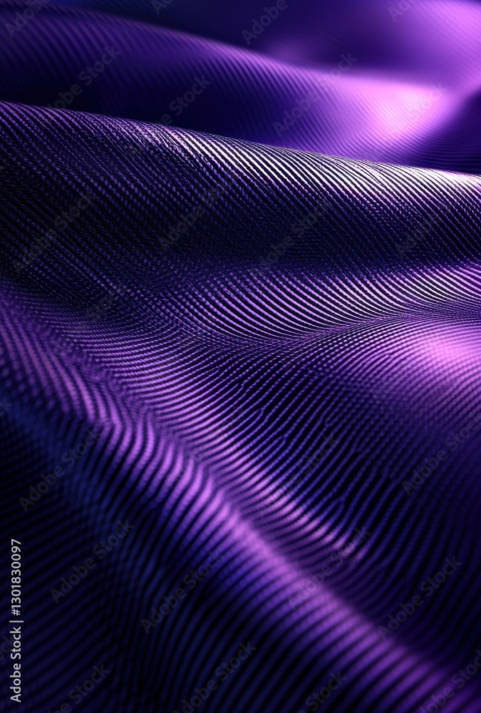 Poster textured fabric surface with waves and shimmering patterns in shades of purple and blue for elegant 