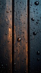 Fototapeta premium Dark Brown Wooden Planks With Water Droplets