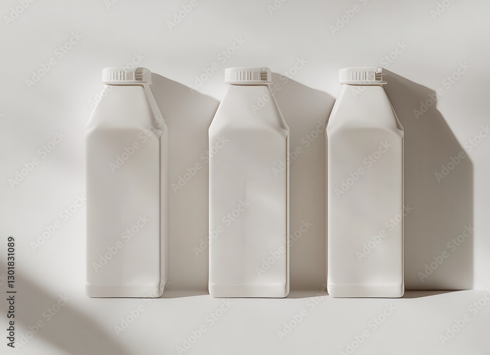 Poster three minimalist white plastic bottles on a soft background creating a calming and clean aesthetic f
