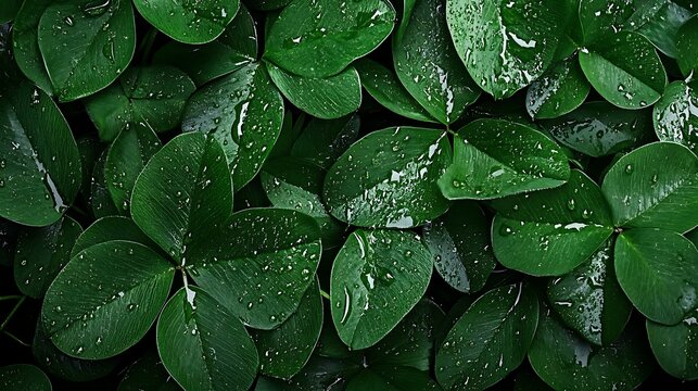 Dew-Kissed Clover Leaves: A Lush Green Nature Close-Up AI Generated